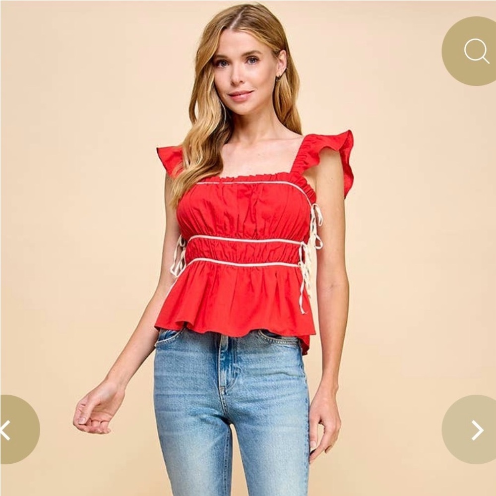 ❤️ Anna Grace Red Ruffle-Shoulder Peplum Top - Picture 12 of 12